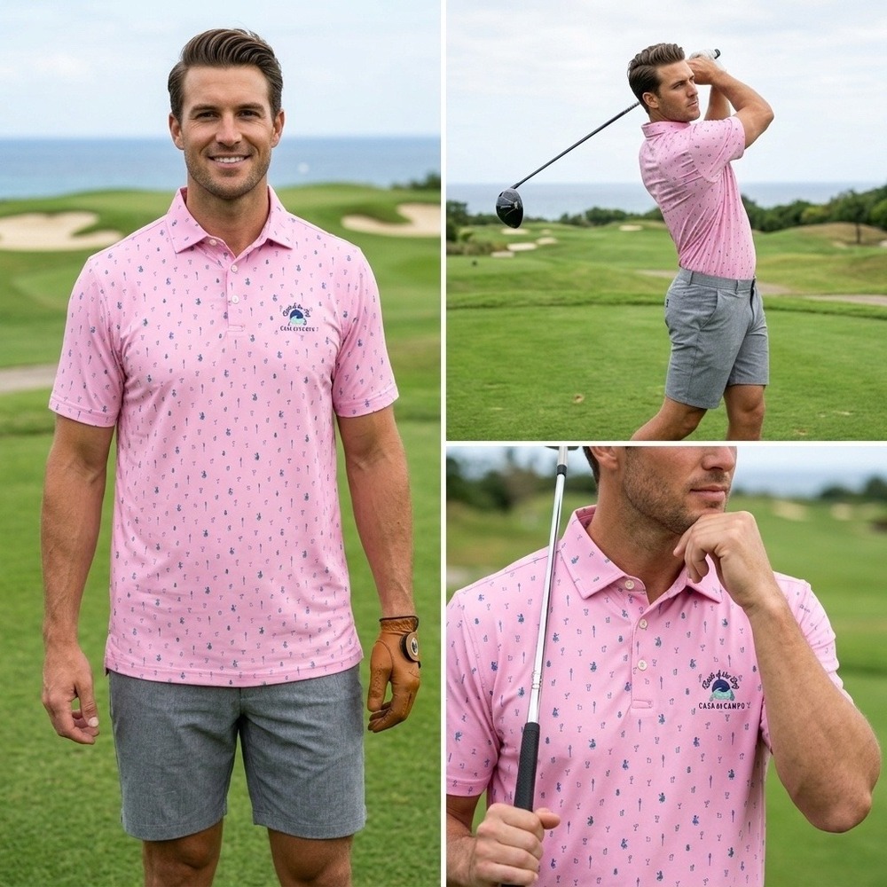 Donald Ross Golf Polo Shirt Mens Large Performance Pink Hula Cocktail Casa Campo